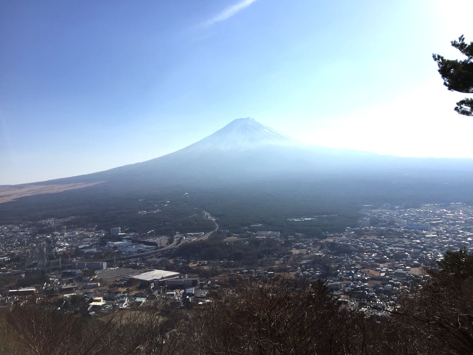 Mount Fuji rising above the town below