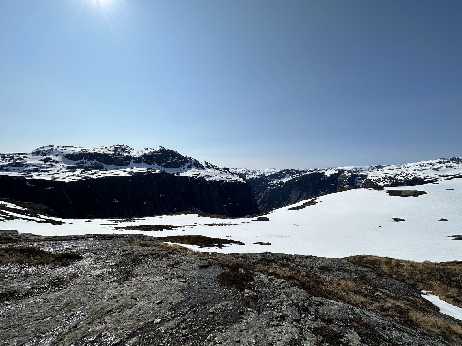 Snowfields and mountains in western Norway in early summer