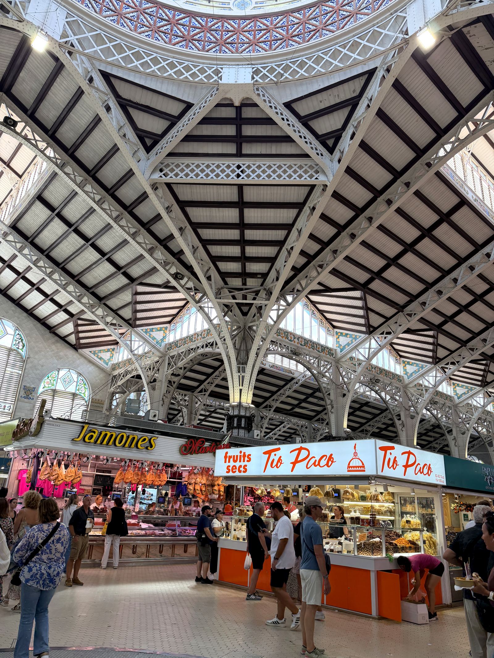 Stalls under the iron-and-glass dome of Valencia's Mercat Central